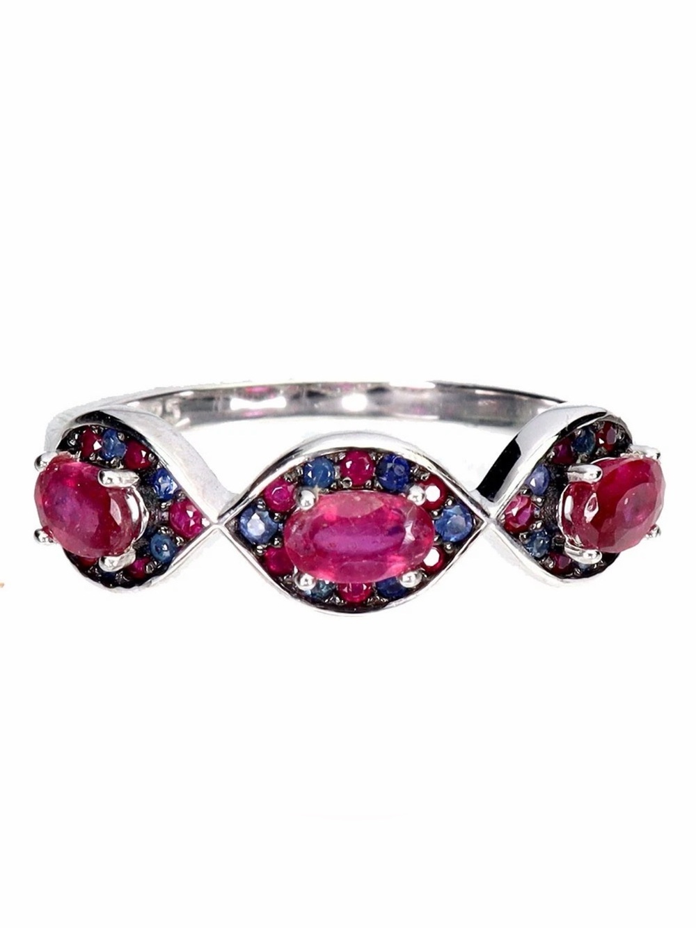 Stunning Natural Diamond cut Ruby & Sapphire Ring 925 Sterling Silver Sz 8